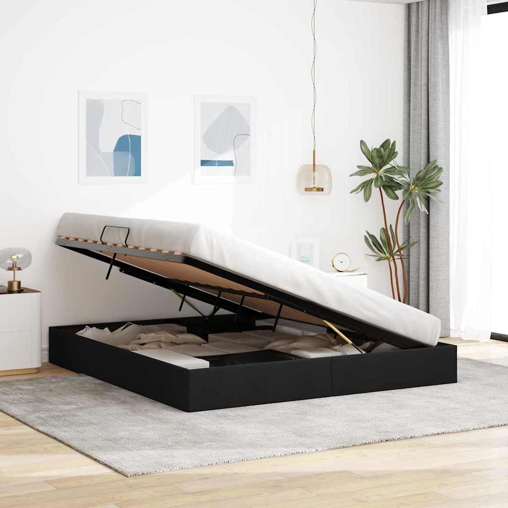 Opbevaringsseng med opbevaring Sort 180 x 200 cm Stof