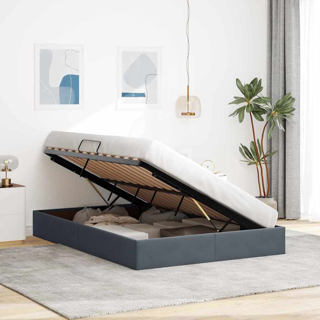 Opbevaringsseng med opbevaring Mørkegrå 135 x 190 cm Fløjl