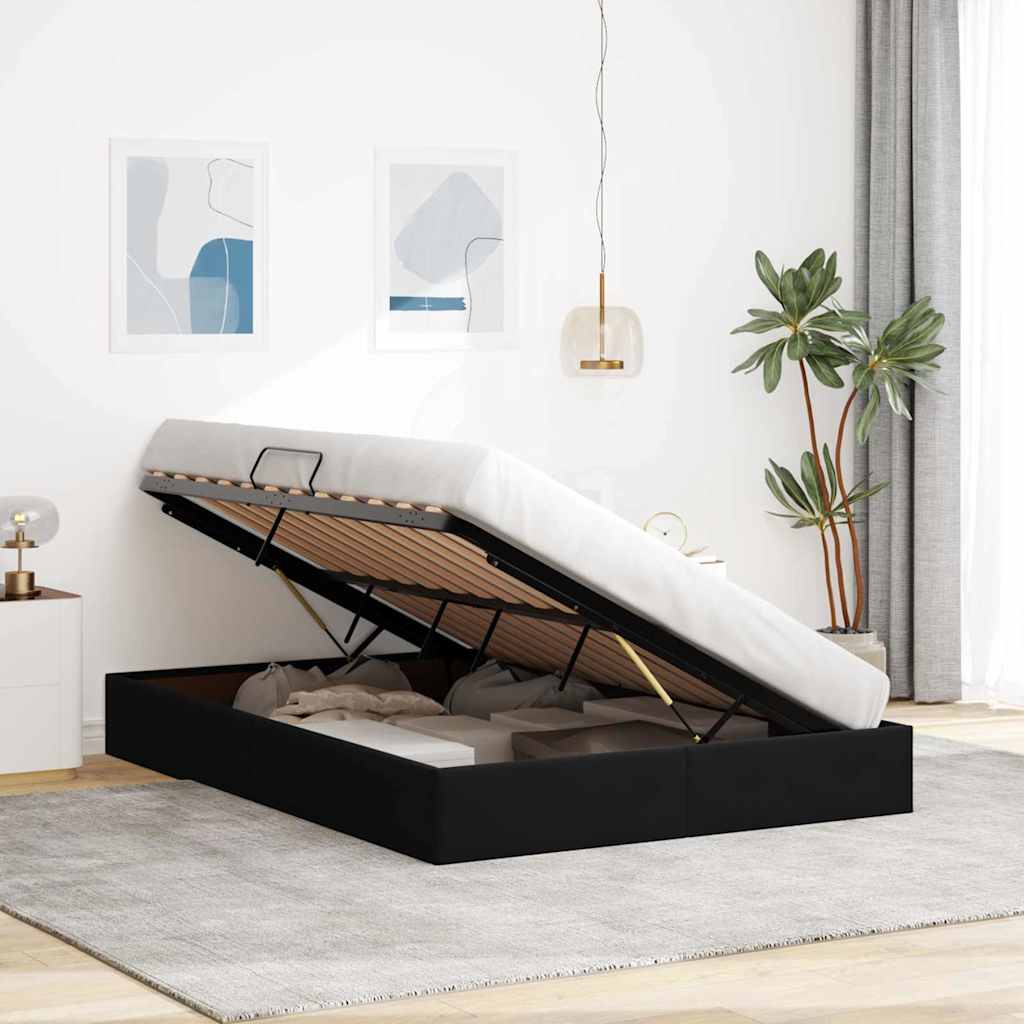 Opbevaringsseng med opbevaring Sort 135 x 190 cm Fløjl
