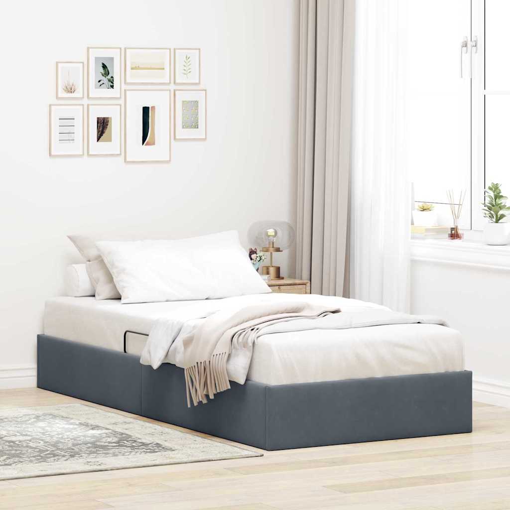 Opbevaringsseng med madras Mørkegrå 100 x 190 cm Fløjl