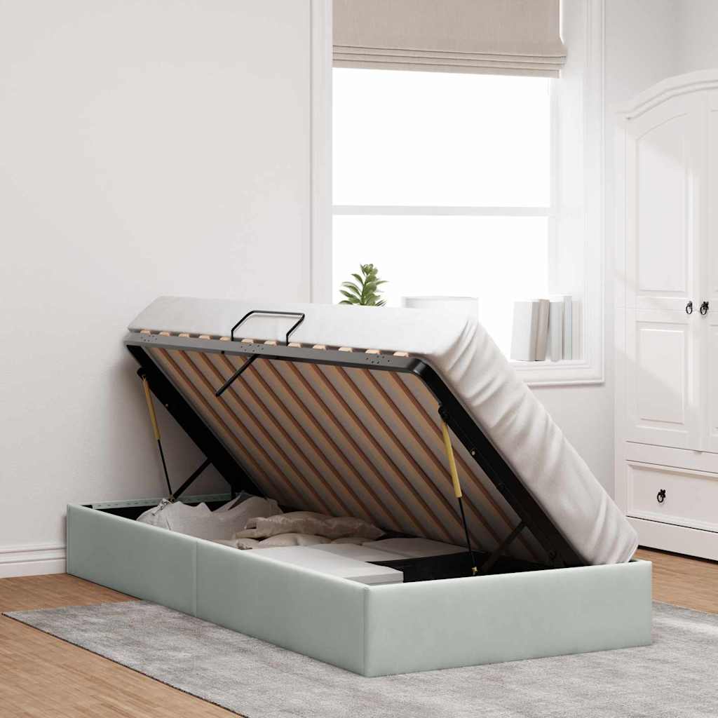 Opbevaringsseng med madras Lysegrå 100 x 203 cm Fløjl