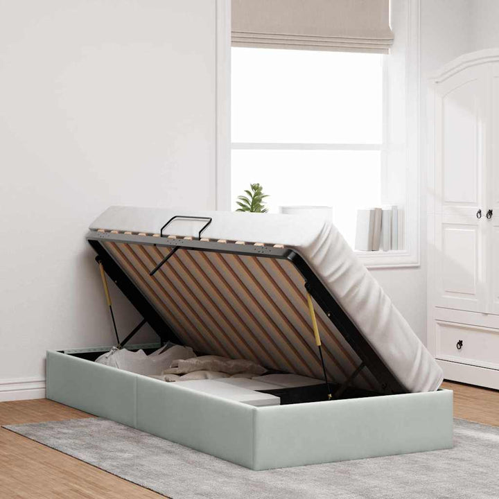 Opbevaringsseng med madras Lysegrå 100 x 203 cm Fløjl