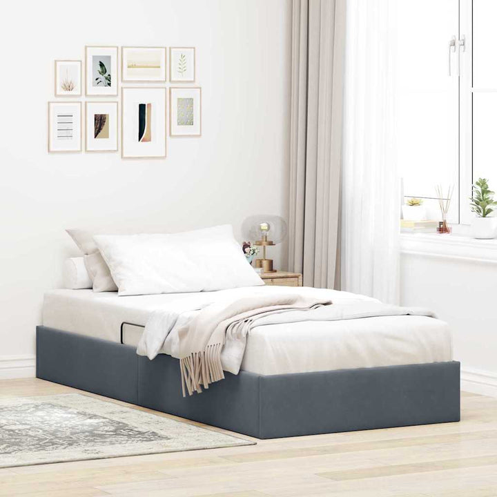Opbevaringsseng med madras Mørkegrå 100 x 203 cm Fløjl