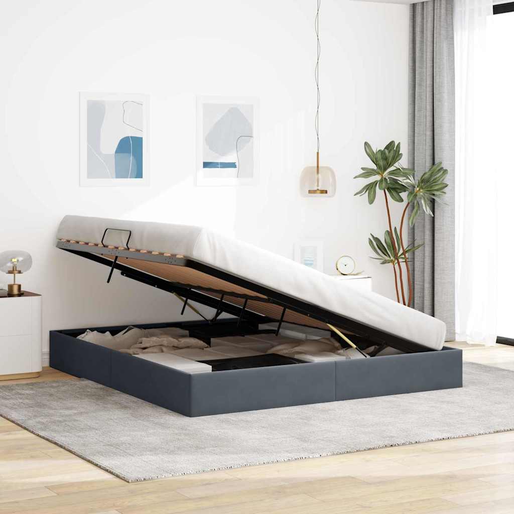 Opbevaringsseng med opbevaring Mørkegrå 193 x 203 cm Fløjl