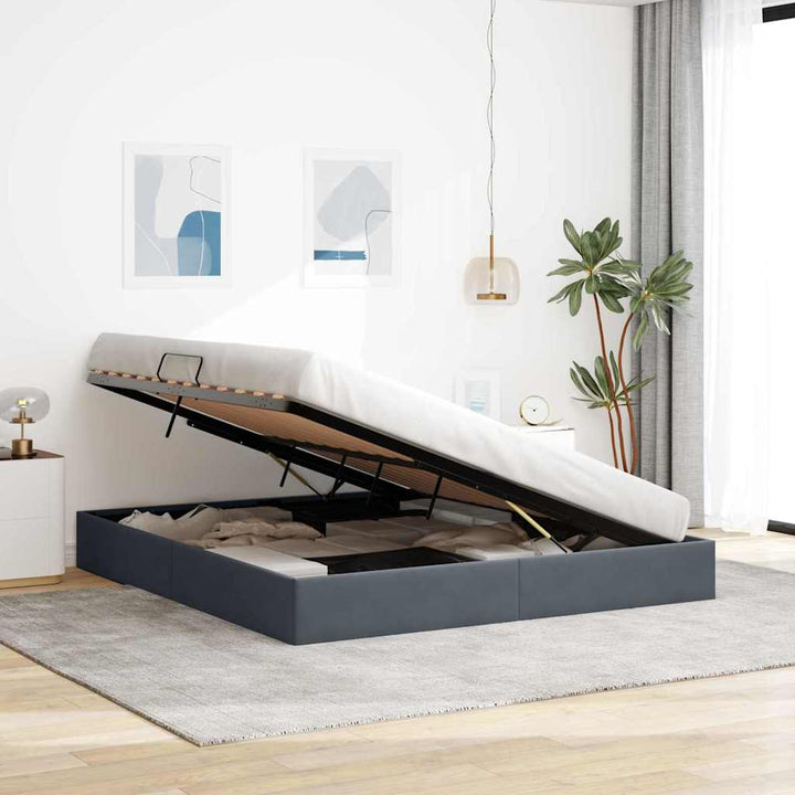 Opbevaringsseng med opbevaring Mørkegrå 183 x 213 cm Fløjl