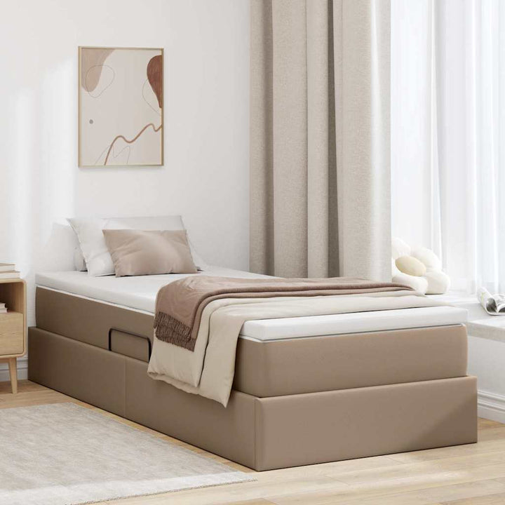 Seng med opbevaring og madras Cappuccino 90 x 190 cm Faux læder