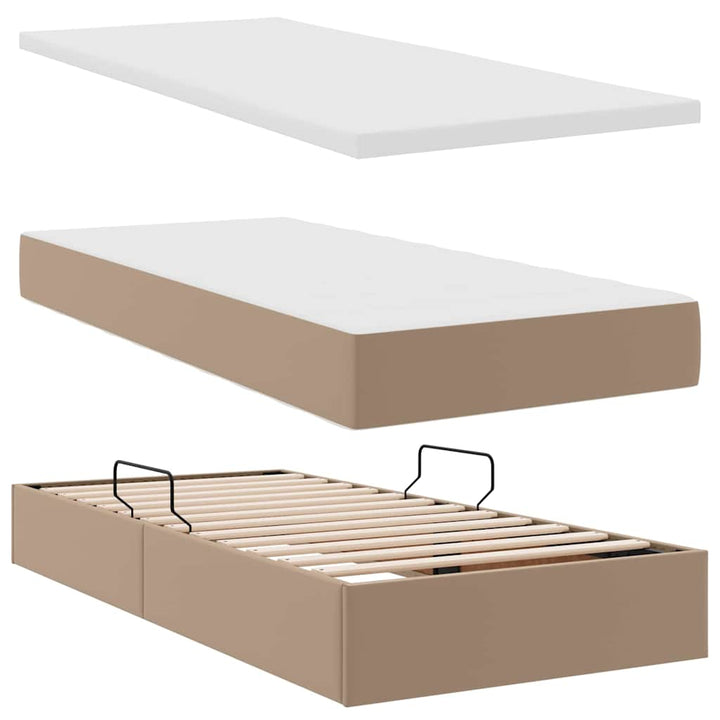Seng med opbevaring og madras Cappuccino 90 x 190 cm Faux læder