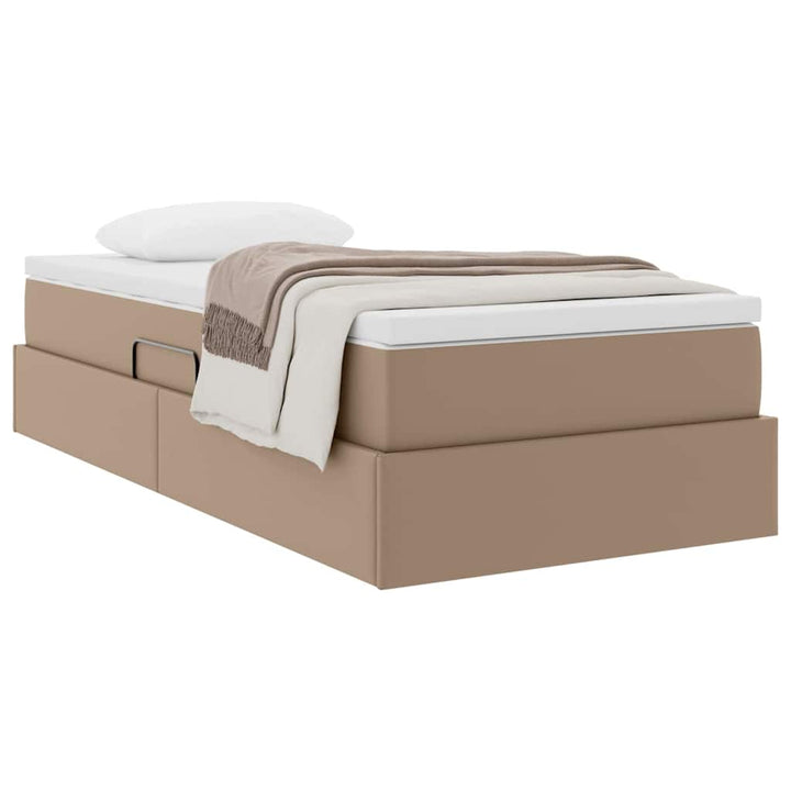 Seng med opbevaring og madras Cappuccino 90 x 190 cm Faux læder