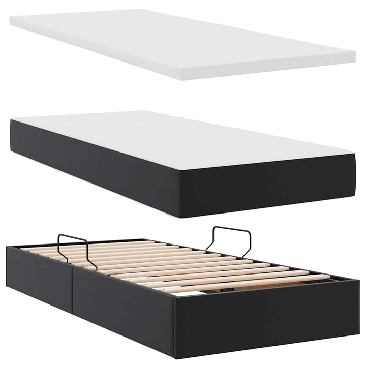 Seng med opbevaring og madras Sort 90 x 200 cm Faux læder