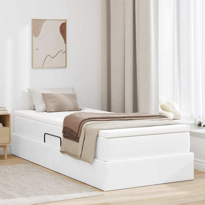 Seng med opbevaring og madras Hvid 90 x 200 cm Faux læder
