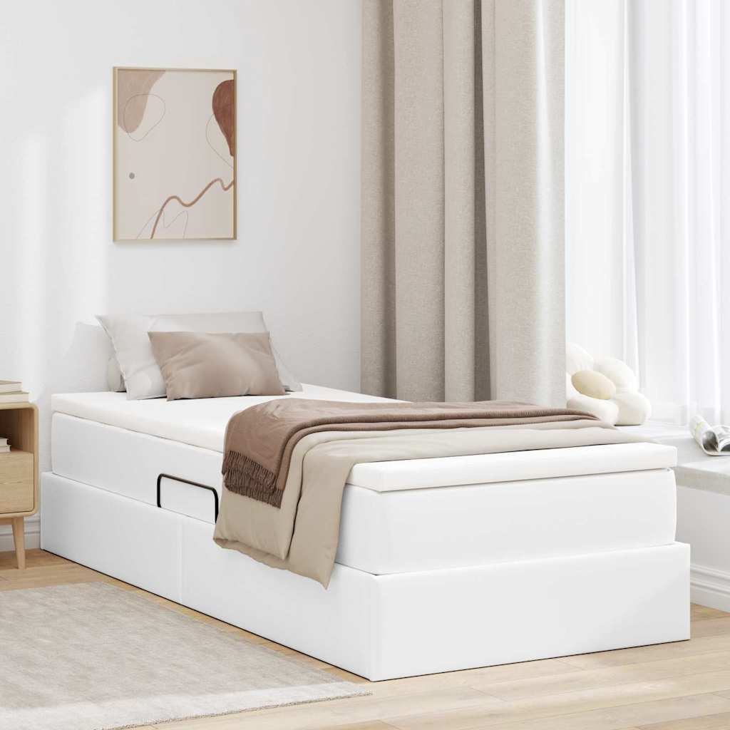 Seng med opbevaring og madras Hvid 100 x 200 cm Faux læder