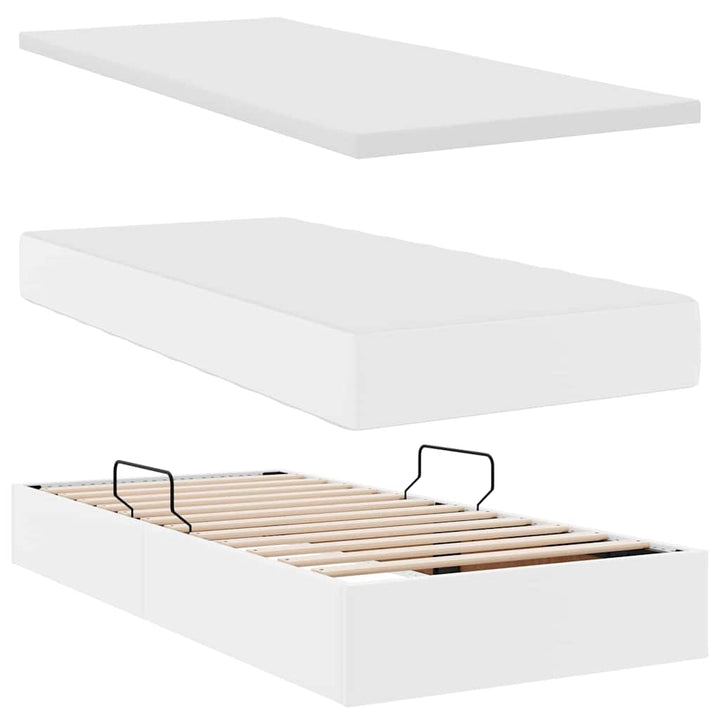 Seng med opbevaring og madras Hvid 100 x 200 cm Faux læder