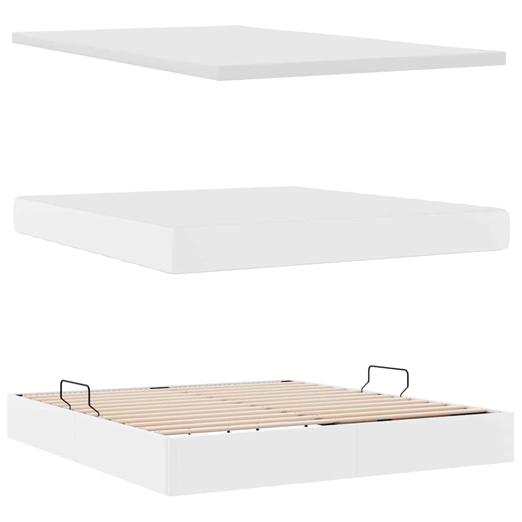 Seng med opbevaring og madras Hvid 180 x 200 cm Faux læder