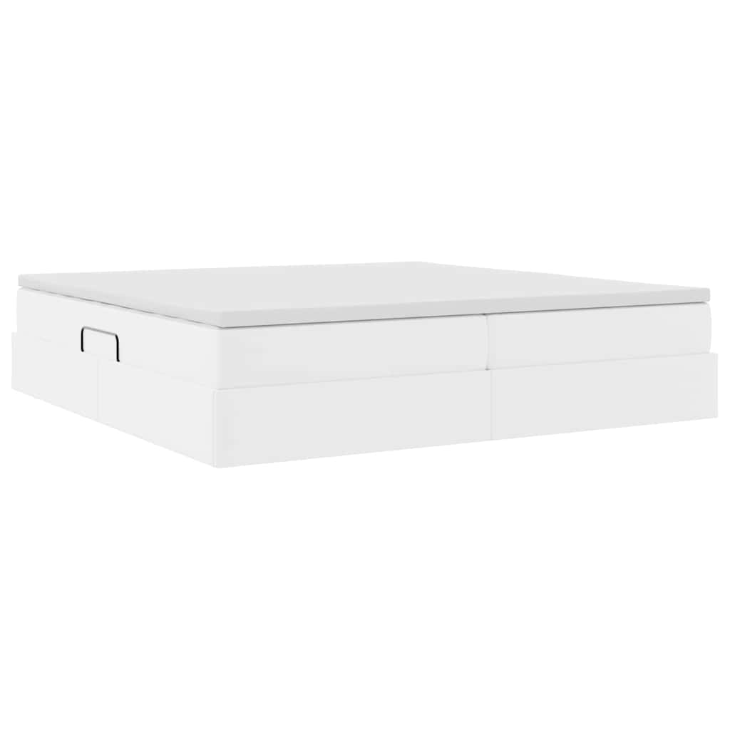 Seng med opbevaring og madras Hvid 200 x 200 cm Faux læder