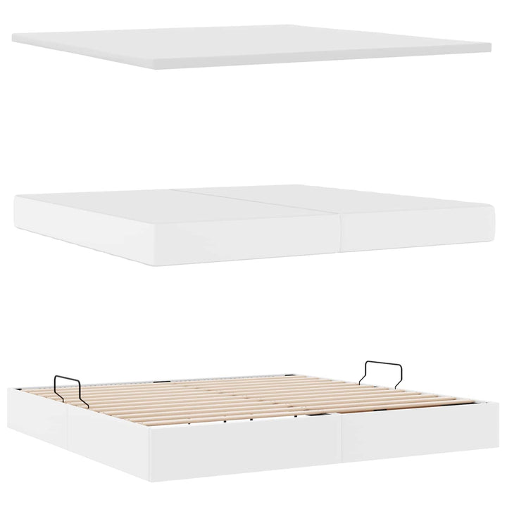 Seng med opbevaring og madras Hvid 200 x 200 cm Faux læder