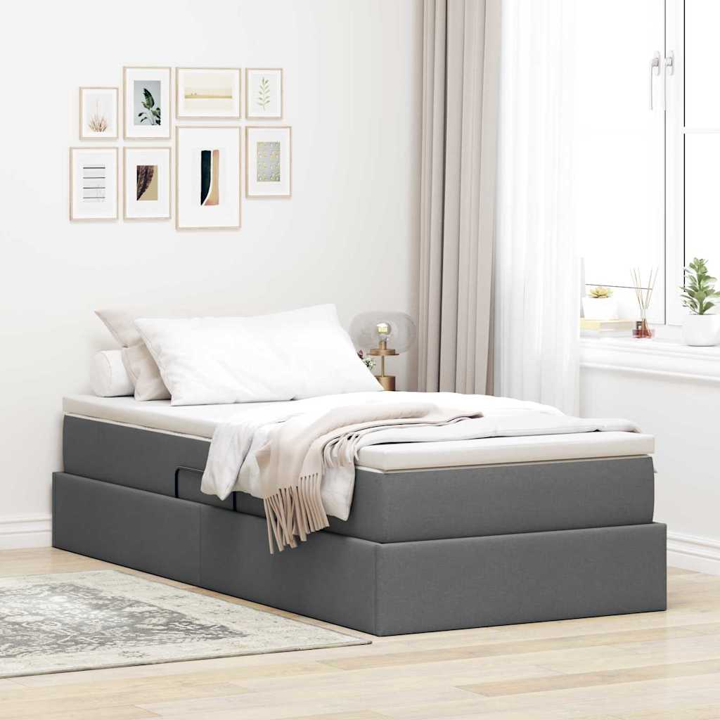 Seng med opbevaring og madras Mørkegrå 90 x 190 cm Polyester