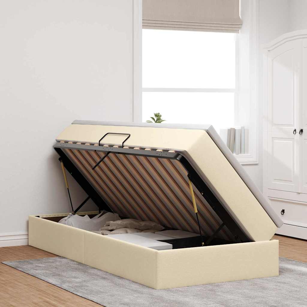 Seng med opbevaring og madras Creme 90 x 200 cm Polyester