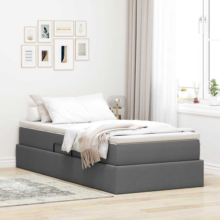 Seng med opbevaring og madras Mørkegrå 100 x 200 cm Polyester