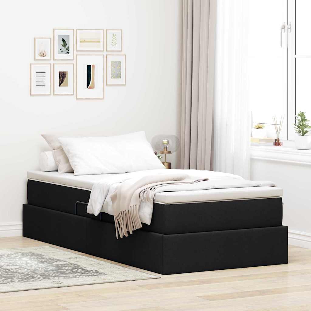 Seng med opbevaring og madras Sort 100 x 200 cm Polyester