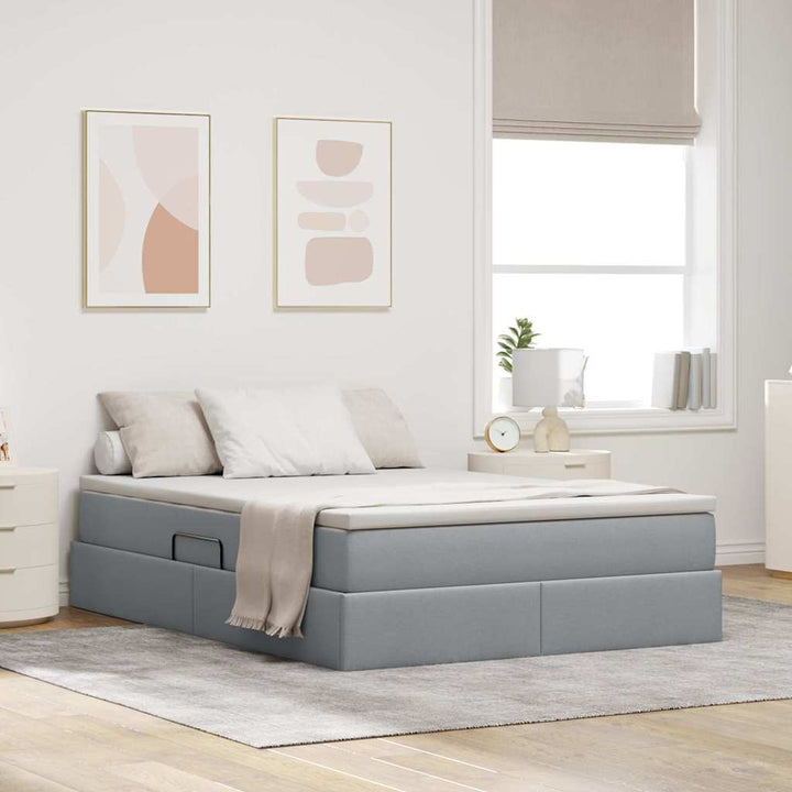 Seng med opbevaring og madras Lysegrå 140 x 190 cm Polyester