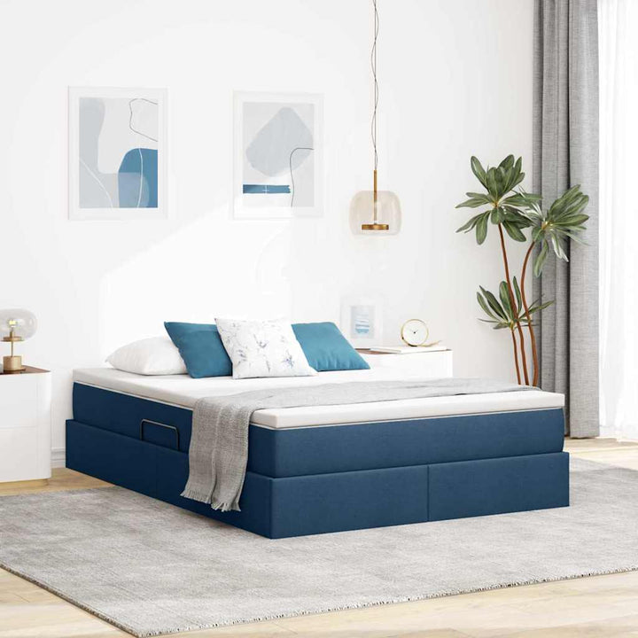 Seng med opbevaring og madras Blå 140 x 190 cm Polyester