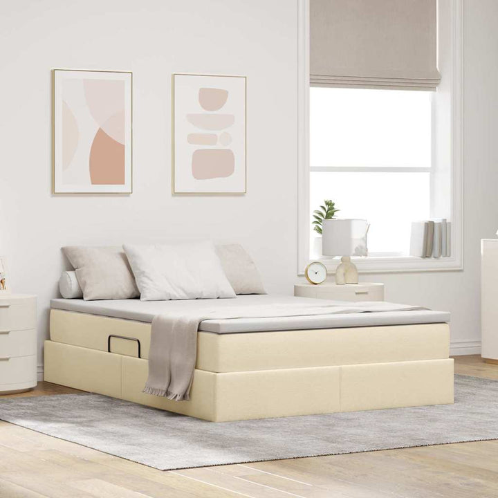 Seng med opbevaring og madras Creme 140 x 200 cm Polyester