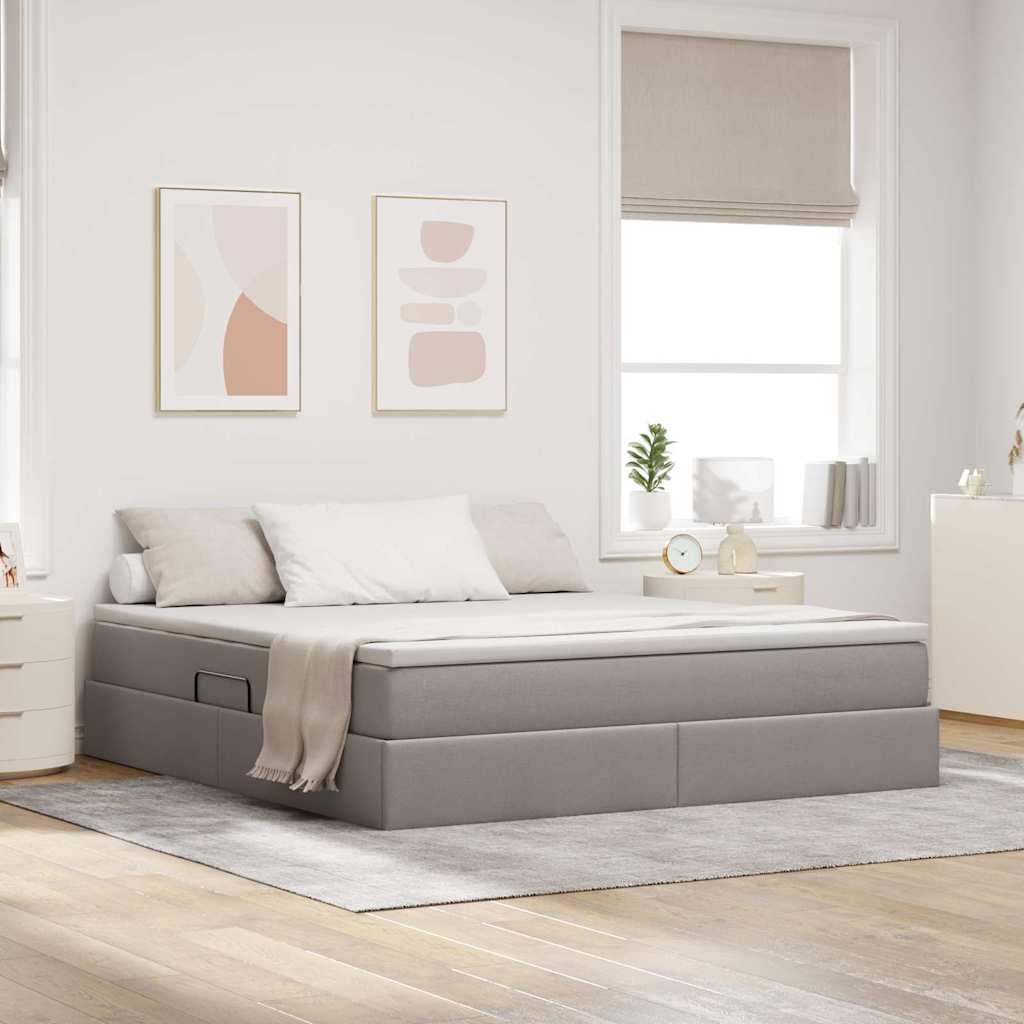 Seng med opbevaring og madras Gråbrun 180 x 200 cm Polyester