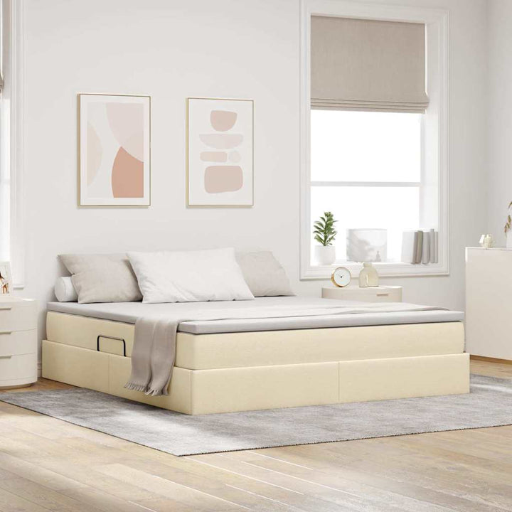 Seng med opbevaring og madras Creme 180 x 200 cm Polyester