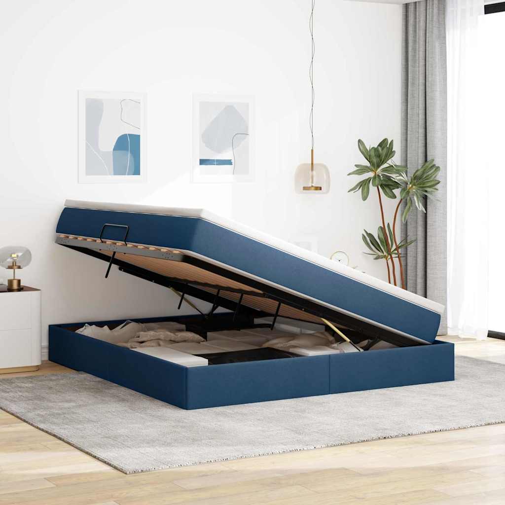 Seng med opbevaring og madras Blå 180 x 200 cm Polyester