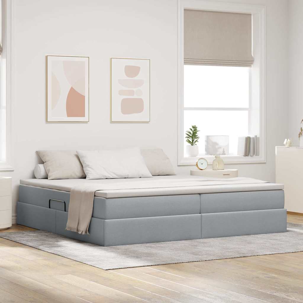 Seng med opbevaring og madras Lysegrå 200 x 200 cm Polyester