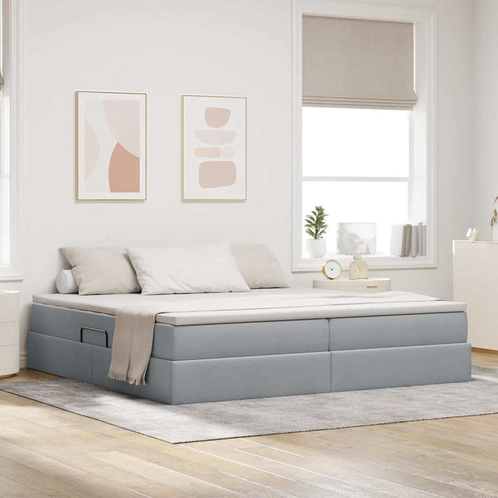 Seng med opbevaring og madras Lysegrå 200 x 200 cm Polyester