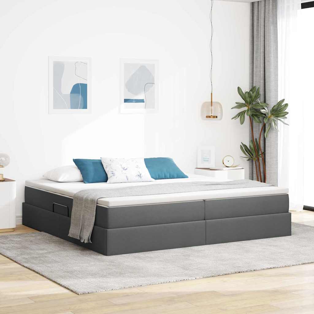 Seng med opbevaring og madras Mørkegrå 200 x 200 cm Polyester