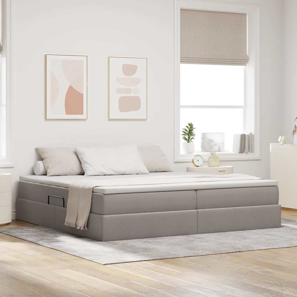 Seng med opbevaring og madras Gråbrun 200 x 200 cm Polyester