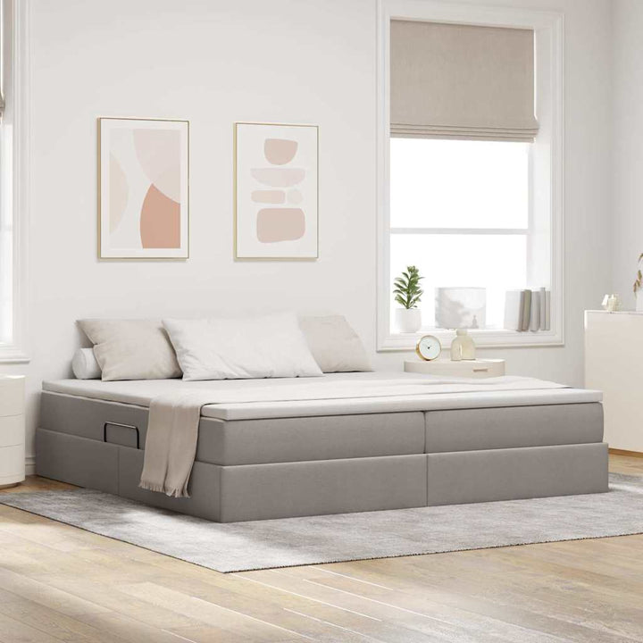 Seng med opbevaring og madras Gråbrun 200 x 200 cm Polyester