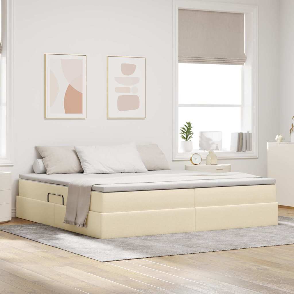 Seng med opbevaring og madras Creme 200 x 200 cm Polyester
