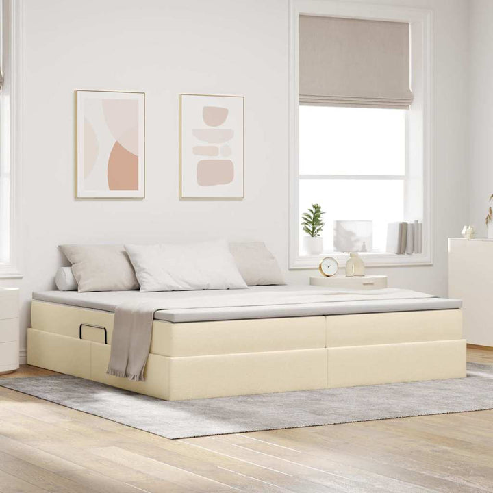 Seng med opbevaring og madras Creme 200 x 200 cm Polyester