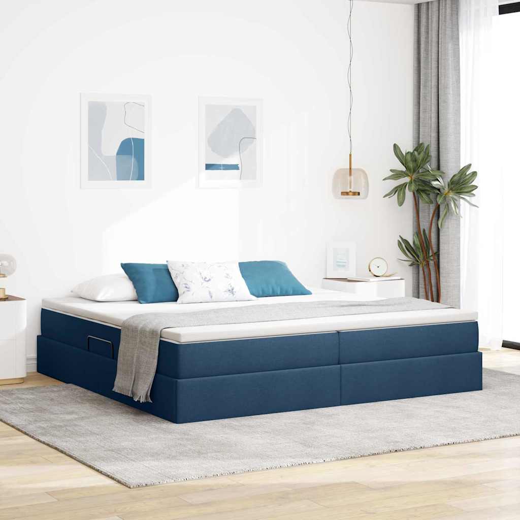 Seng med opbevaring og madras Blå 200 x 200 cm Polyester