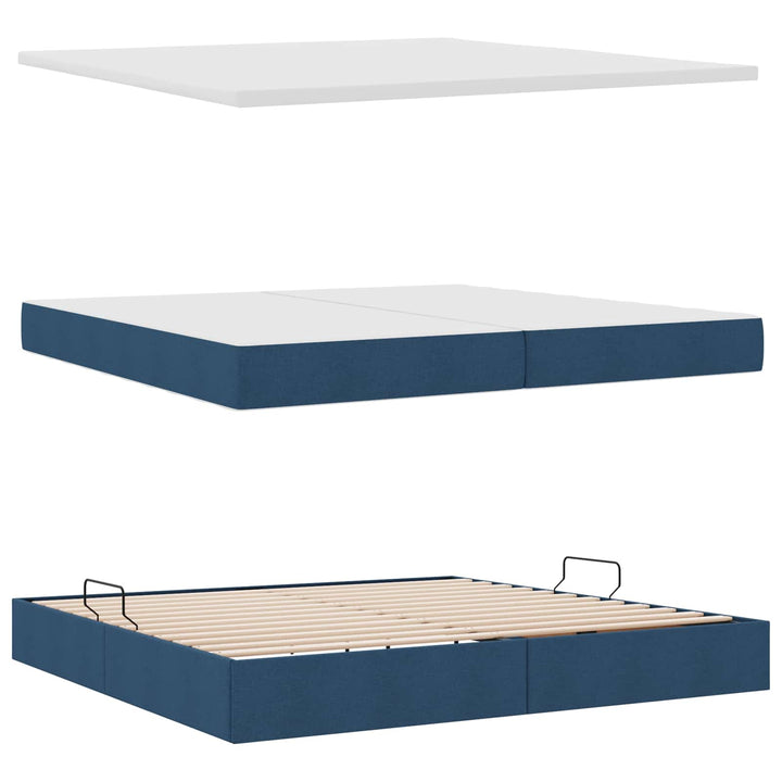 Seng med opbevaring og madras Blå 200 x 200 cm Polyester