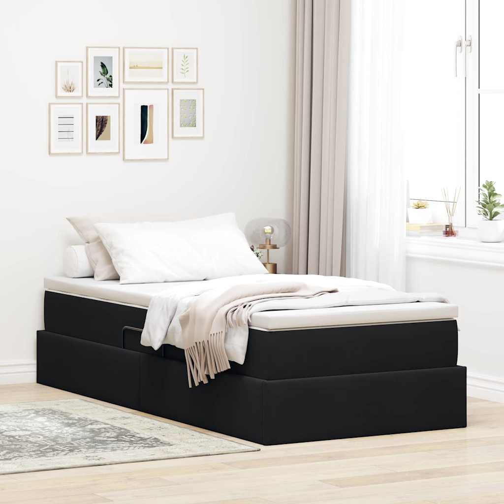 Seng med opbevaring og madras Sort 90 x 190 cm Fløjl