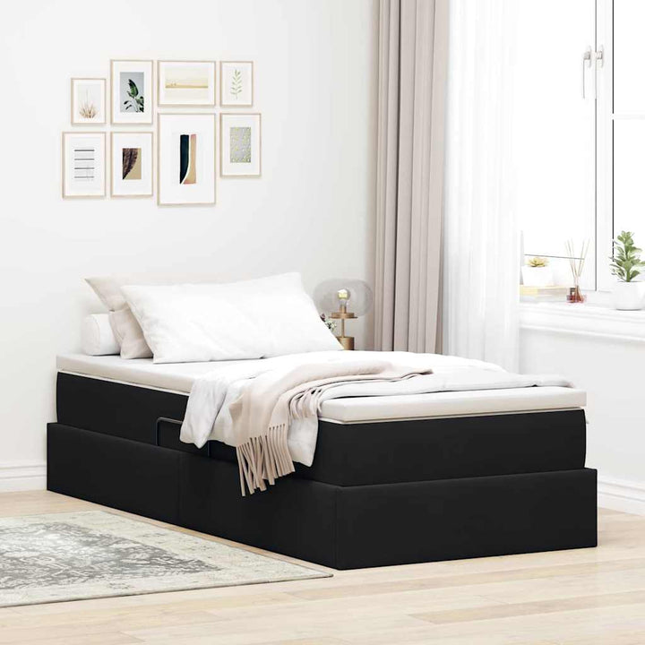 Seng med opbevaring og madras Sort 90 x 200 cm Fløjl