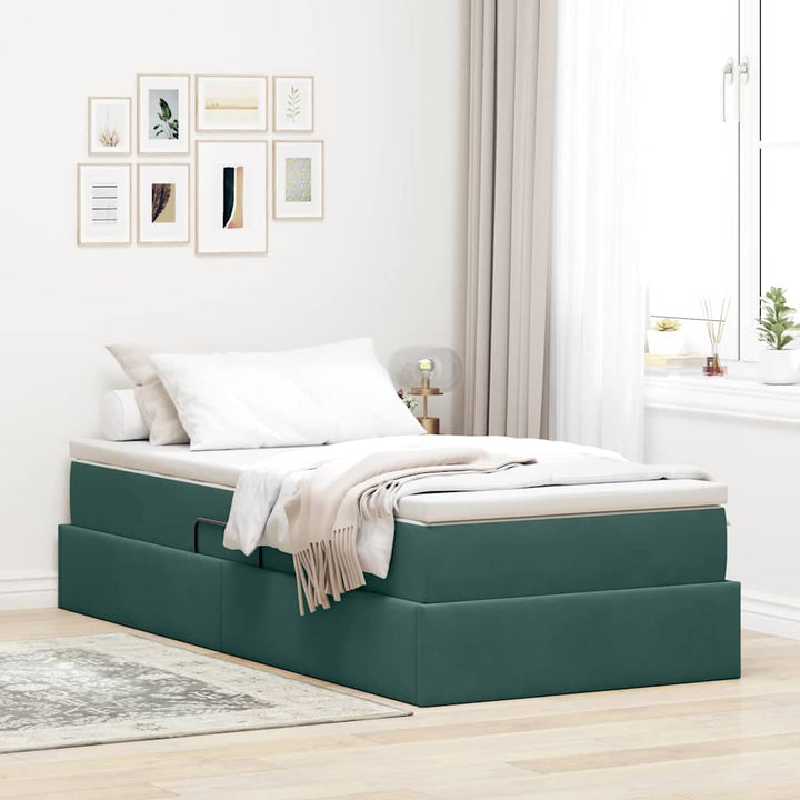 Seng med opbevaring og madras Mørkegrøn 90 x 200 cm Fløjl