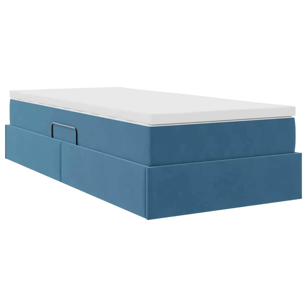 Seng med opbevaring og madras Mørk blå 90 x 200 cm Fløjl