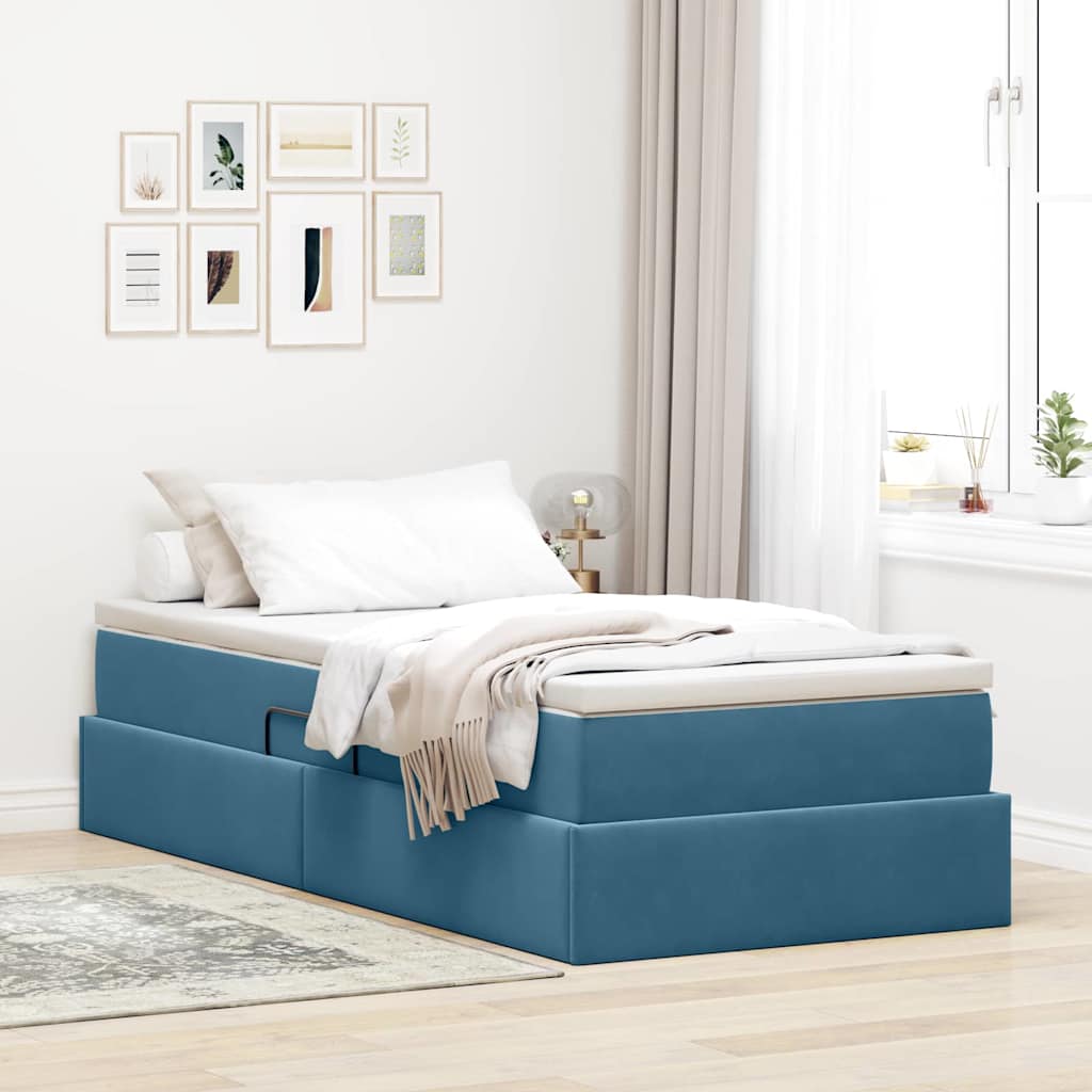Seng med opbevaring og madras Mørk blå 100 x 200 cm Fløjl