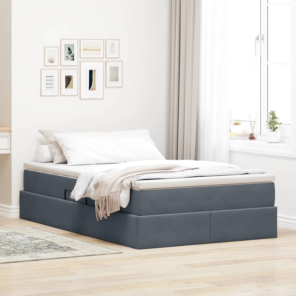 Seng med opbevaring og madras Mørkegrå 120 x 200 cm Fløjl