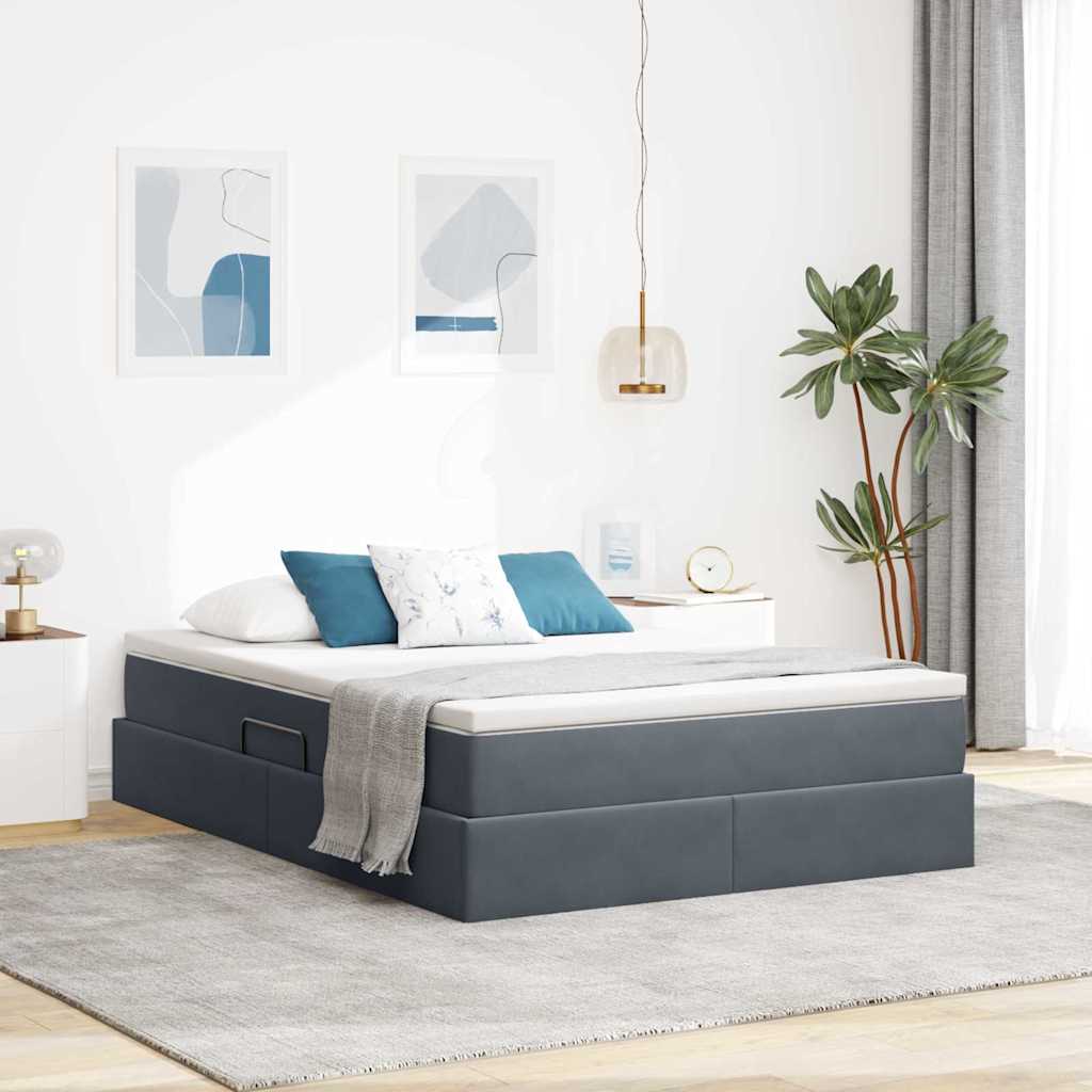 Seng med opbevaring og madras Mørkegrå 140 x 190 cm Fløjl