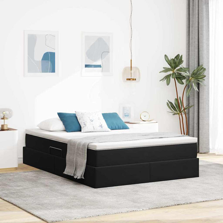 Seng med opbevaring og madras Sort 140 x 200 cm Fløjl