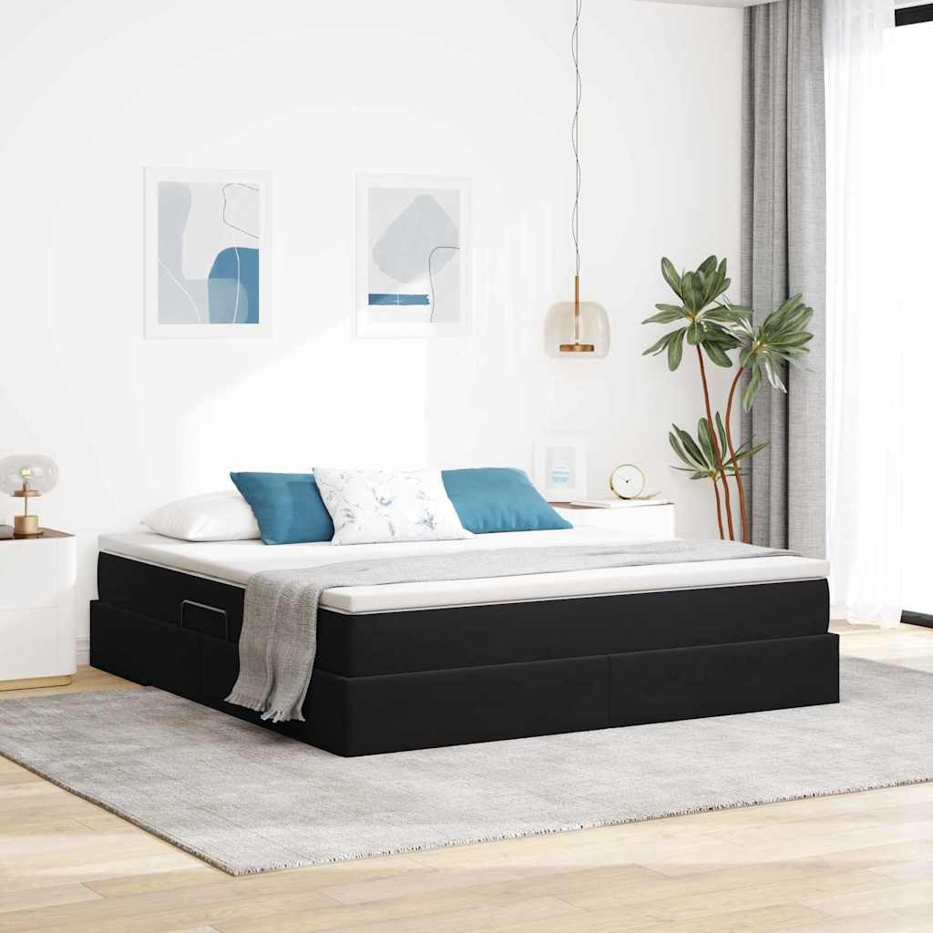 Seng med opbevaring og madras Sort 180 x 200 cm Fløjl