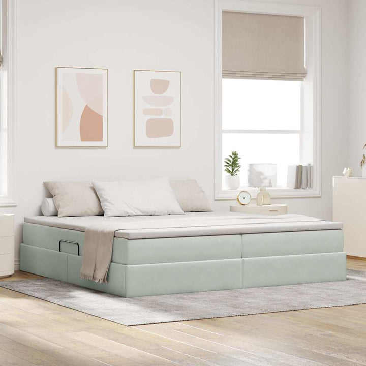 Seng med opbevaring og madras Lysegrå 200 x 200 cm Fløjl