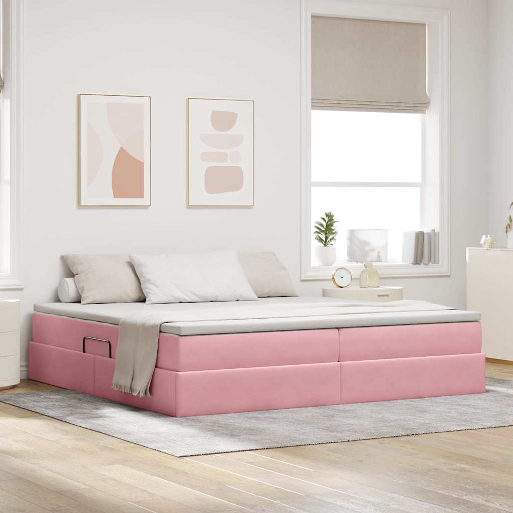 Seng med opbevaring og madras Lyserød 200 x 200 cm Fløjl