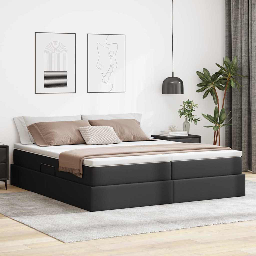 Seng med opbevaring og madras Sort 180 x 200 cm Faux læder